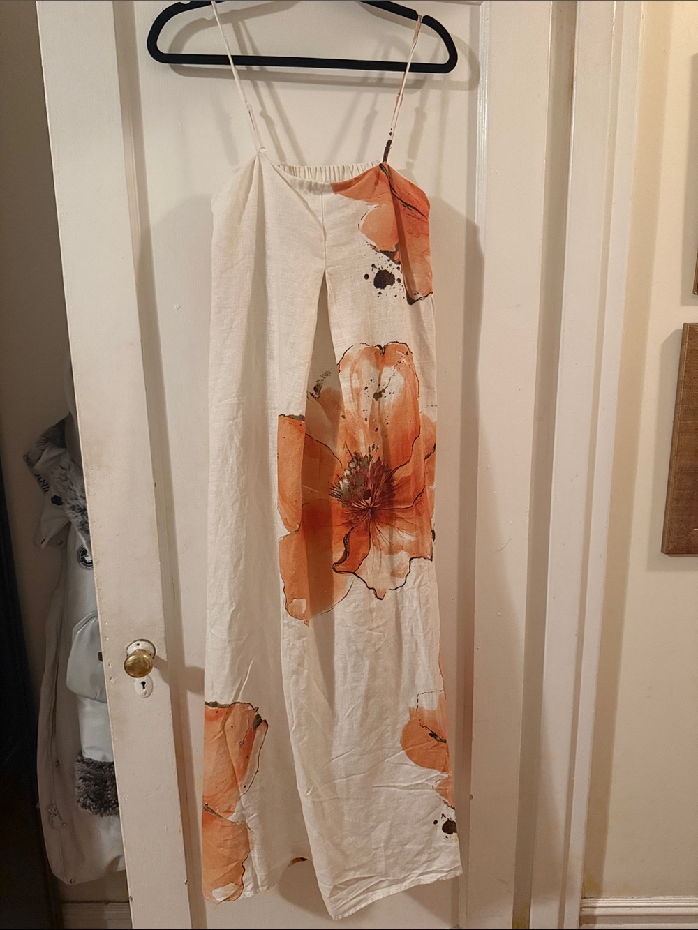 Calypso St. Barth Cream Maxi Dress with large scale Orange Floral Print NWT